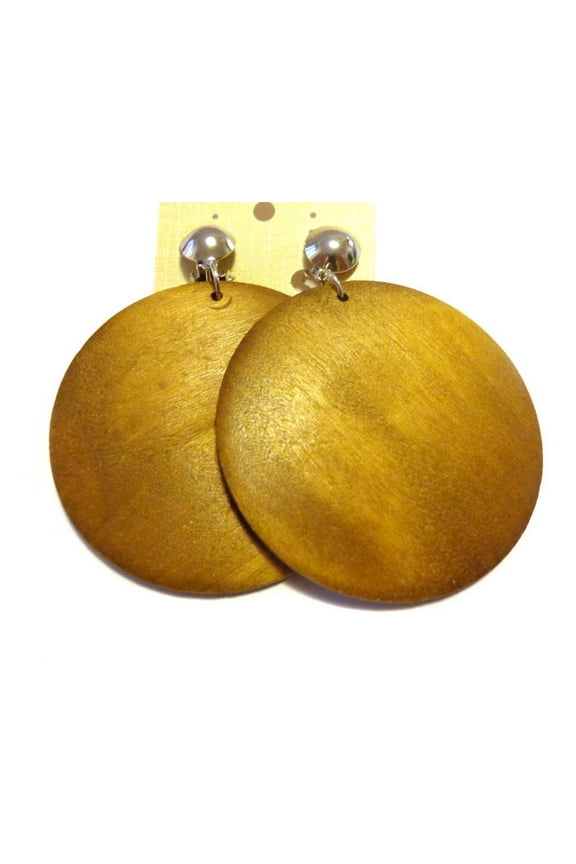 Clip-on Earrings Wood Circle Hoop Earrings Brown Hoops 2.5 inch