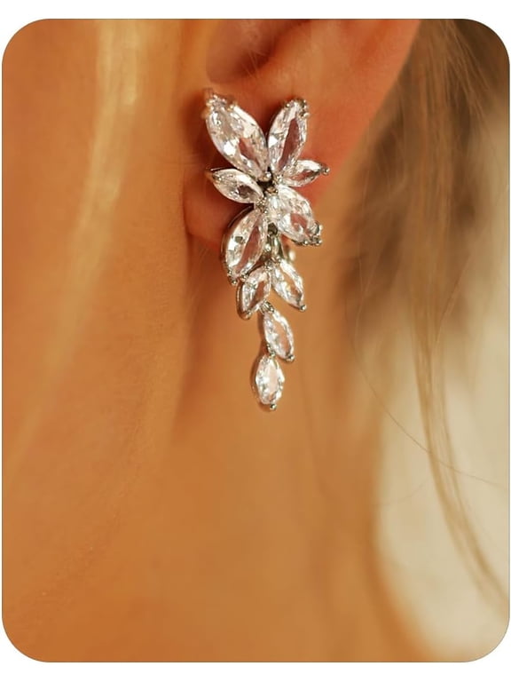 Clip on Earrings for Women Cubic Zirconia Long Tassel Dangle Drop Earrings Non Pierced Earrings for Women Jewelry Gifts Wedding Party[o6904]
