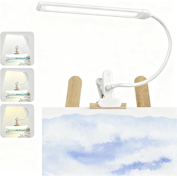 Clip-on Easel Lights for Artists Painting with On/Off Switch Cord, 3 Color Modes, Dimmable Clip Lamps for Over Painting Easel, Desk, Drawing with Flexible Arm, USB-Powered (White)