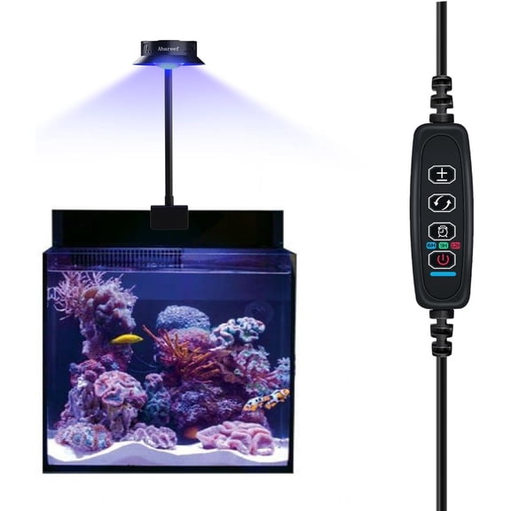 Clip-on Full Spectrum LED Reef Light 30W for SPS/LPS Corals  Dimmable Aquarium Light with 3 Timers/5 Brightness/3 Models, Perfect for Saltwater & Nano Reef Tanks (16-20 Inch)