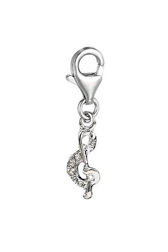 Clip on G-clef Music Note Charm Pendant for European Jewelry w/ Lobster Clasp