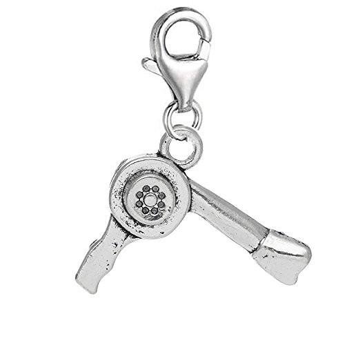 Clip on Hair Dryer Charm Dangle Pendant for European Clip on Charm Jewelry w/ Lobster Clasp