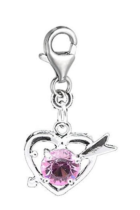 Clip on Heart With Arrow Charm Pendant for European Jewelry w/ Lobster Clasp