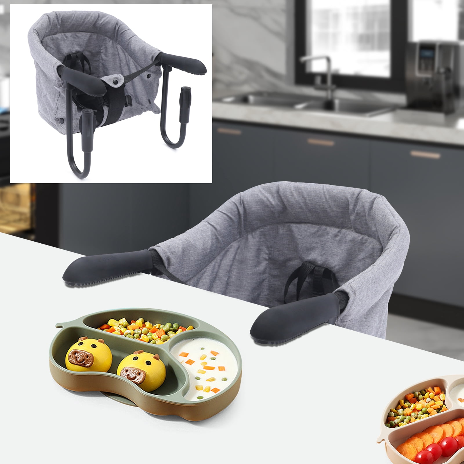 Clip on High Chair, Fold-Flat Storage Portable Feeding Seat, High Load ...