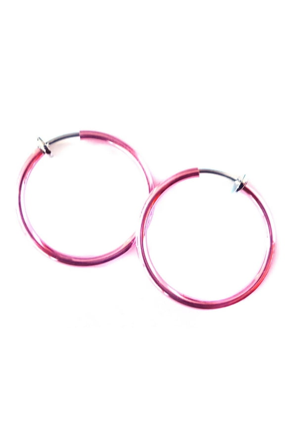 Clip-On Hoop Earrings Pink, 1 Inch