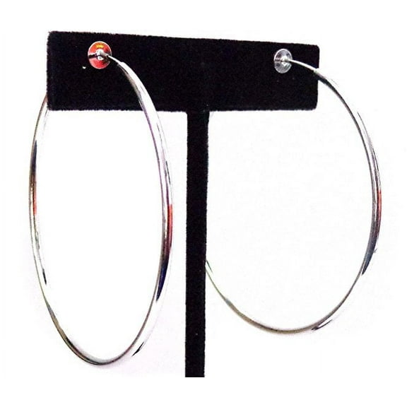 Clip-on Hoop Earrings 2.25 inch Silver Steel Hoop Earrings Classic Thin