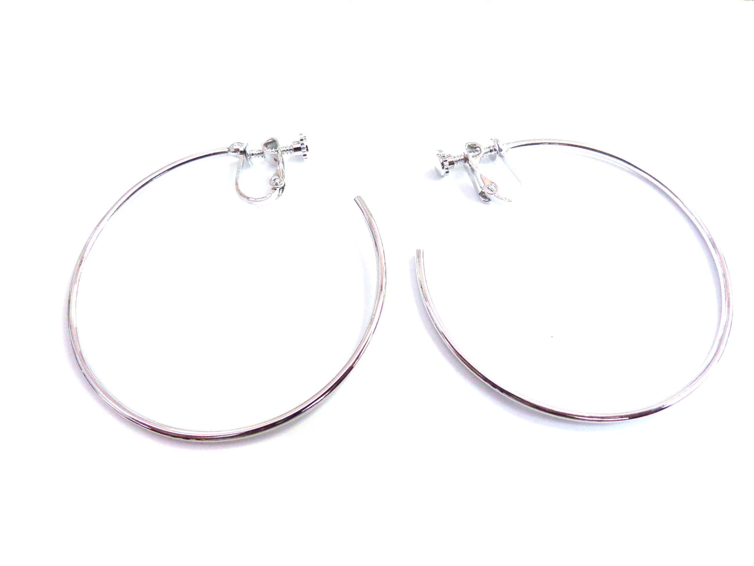 Clipon Hoop Earrings 2 inch Thin Silver Tone Hoops Circle Hoop