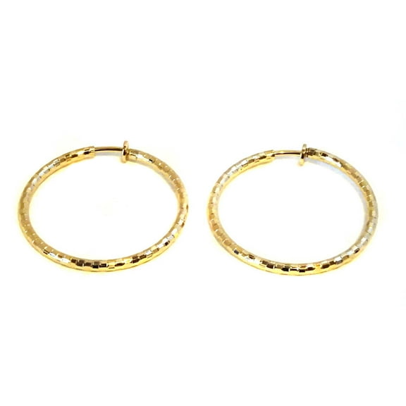 Clip-on Hoop Earrings Gold Tone Pipe Hoops Textured Hypo-Allergenic