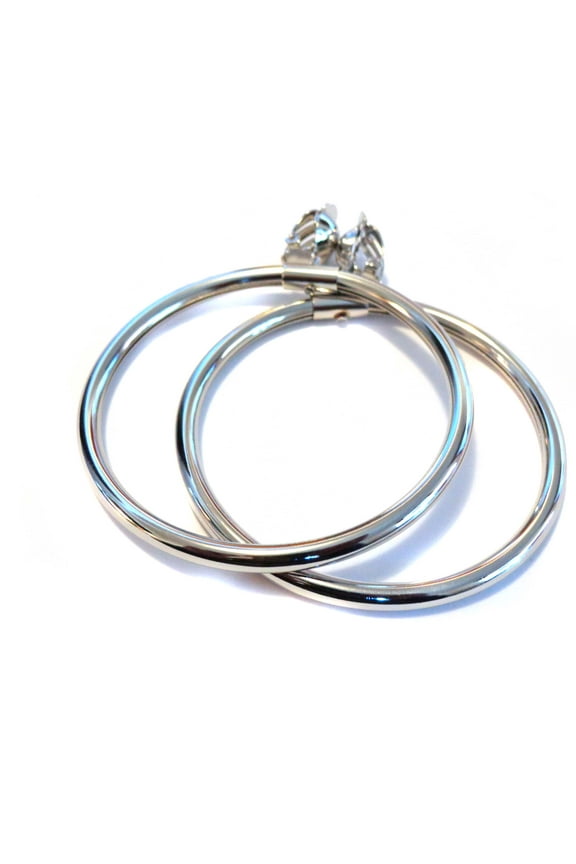 Clip-on Hoop Earrings, Silver Tone, 3 in