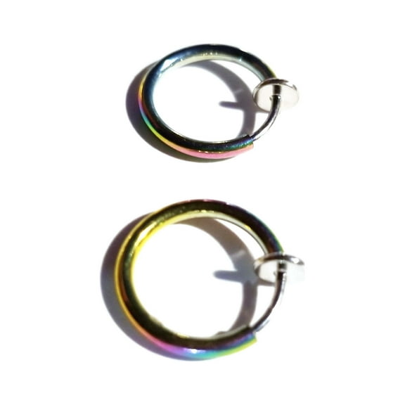 Clip-on Hoop Earrings Rainbow Color Steel Hoop Earrings 0.50 inch Hoops