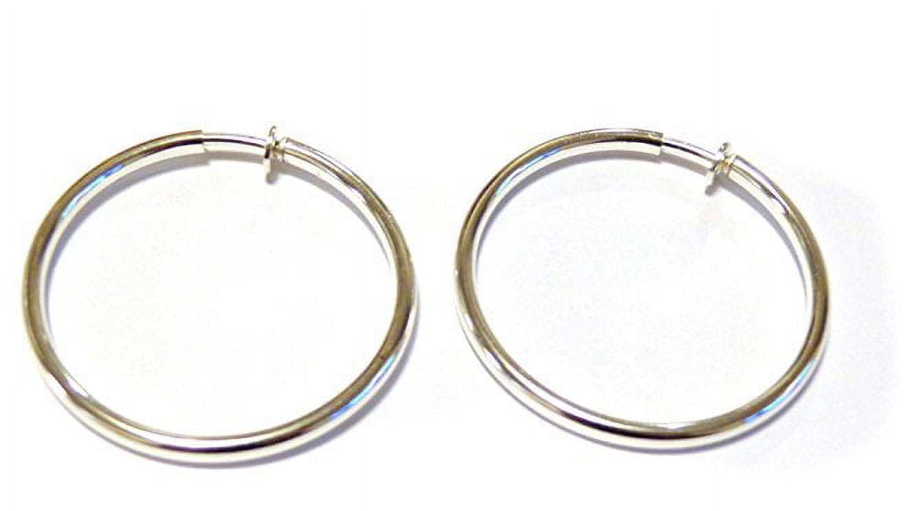 Clipon Hoop Earrings Rhodium Silver 2 inch Hypoallergenic Hoop