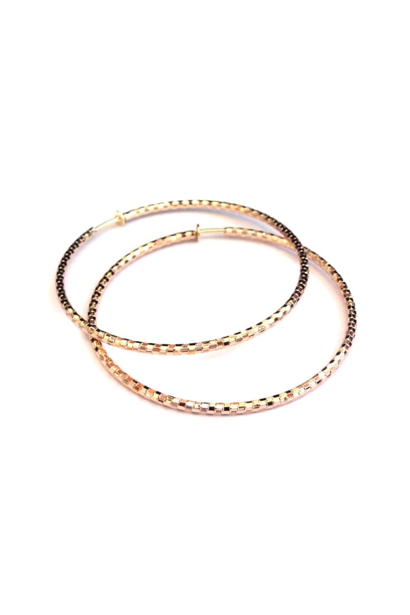 Clip-on Hoop Earrings Round Circle Gold Tone Textured Pipe Hoop Earrings 3 inch Non Pierced