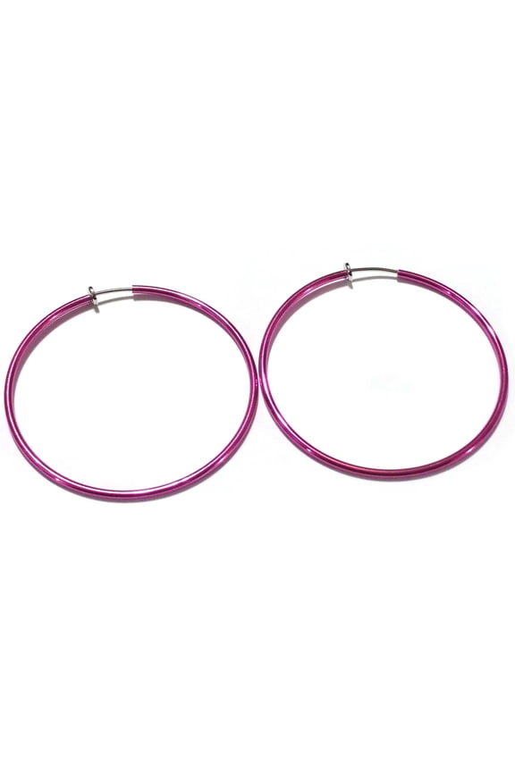 Clip-on Hoop Earrings Shiny Pink Clip Hoops 1.5 inch Hoops