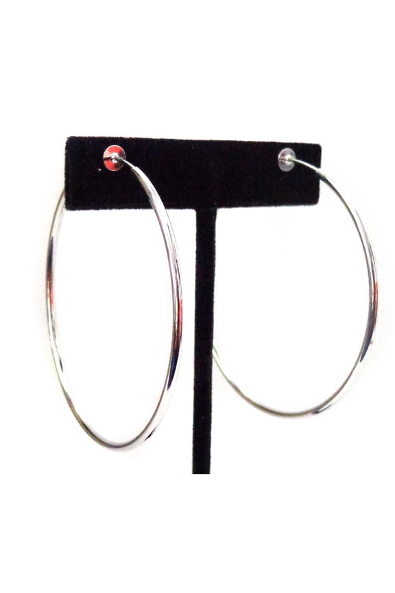 Clip-on Hoop Earrings Simple Thin 2 inch Silver Tone Hoop Earrings Non Pierced