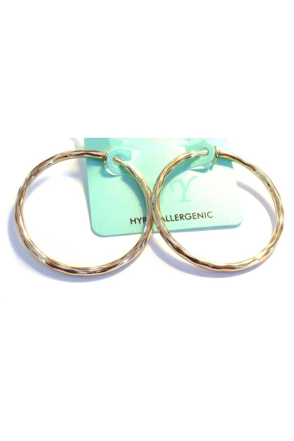 Clip-on Hoop Earrings Spring Hoop Clip Earrings Gold Tone Hypo-Allergenic 2 Inch Hoops