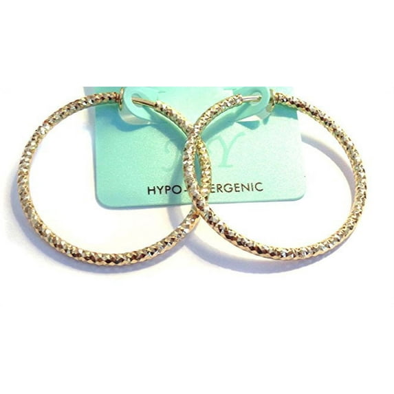 Clip-on Hoop Earrings Textured Gold Tone 1 inch Hoop Earrings