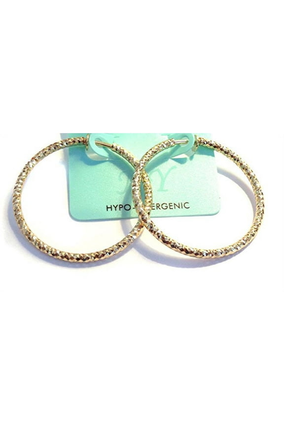 Clip-on Hoop Earrings Textured Gold Tone 1 inch Hoop Earrings