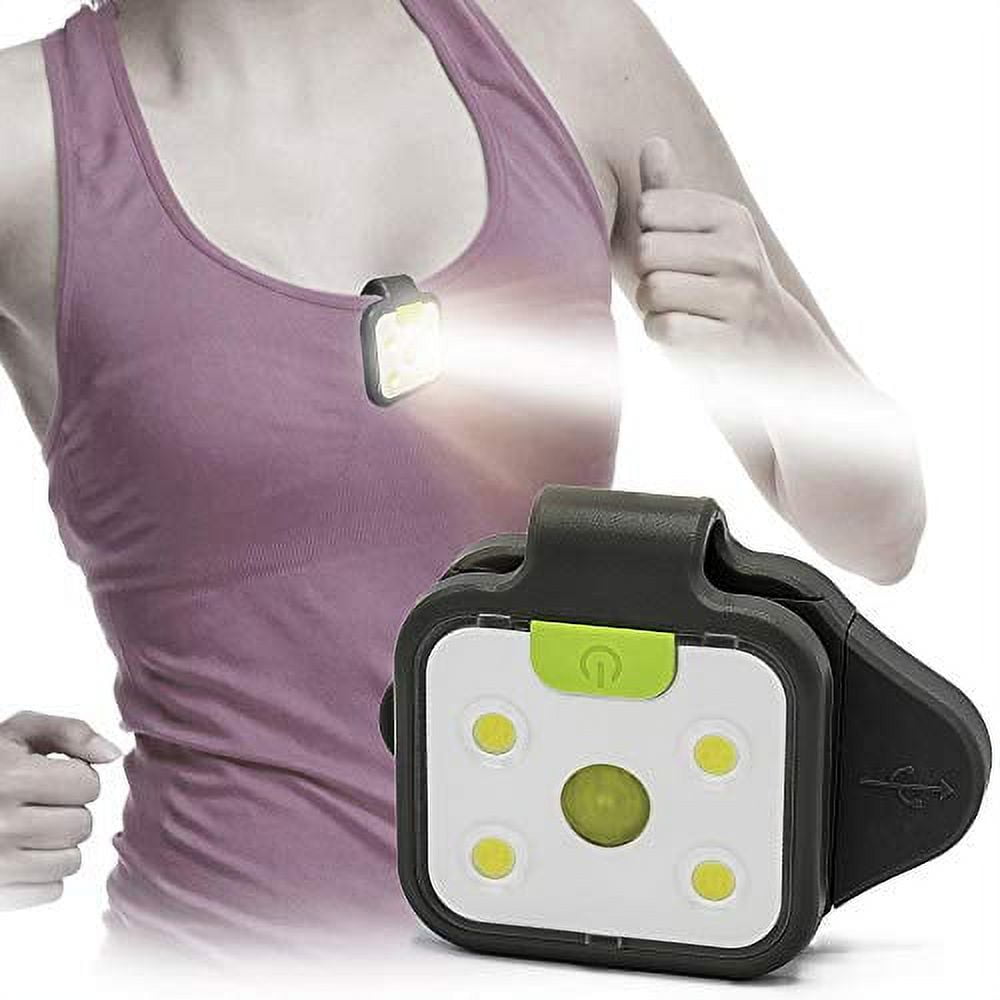 Clip-on LED Runners Light with large clip for running, jogging, walking,  dog collar, camping and BBQ. Wearable Hands free flashlight. rechargeable,  clip-on, Safer to be seen 