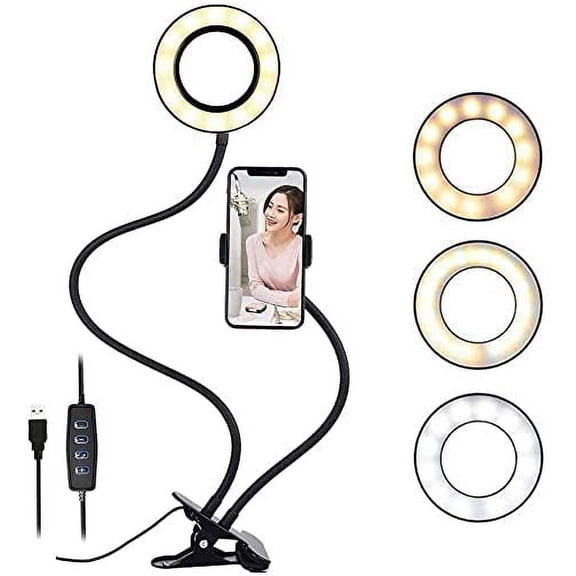 Clip on Light Reading Lights with Cell Phone Holder Eye Protection Kids Desk Lamp 360 Flexible Gooseneck Selfie Ring Light LED Makeup Mirror Lights
