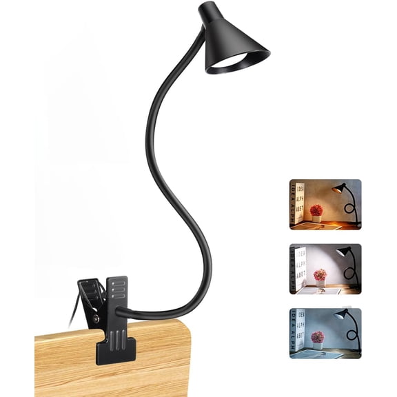 Clip on Light USB Reading 3 Color Modes 10 Brightness Levels Eye Care Clamp Flexible Gooseneck Dimmable Lamp for Bed Headboard Desk Bedside Dorm ()