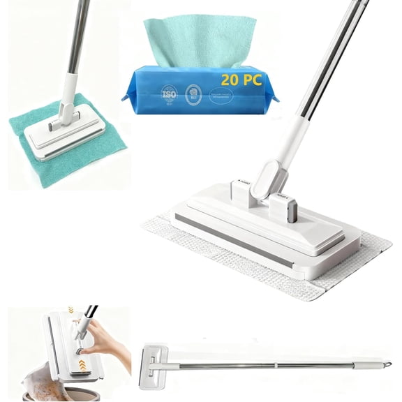 Clip on Mini Mop for Kitchen Counter & Floor No Wash & Cloth Changing Lazy Mop |Automatic Gripping & Zero-Touch Press-Grip System with 20 Cloths
