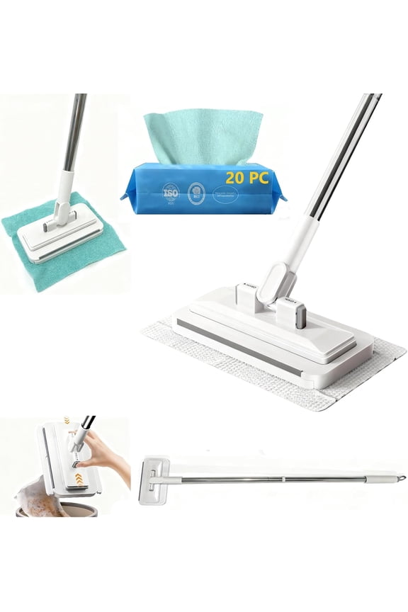 Clip on Mini Mop for Kitchen Counter & Floor No Wash & Cloth Changing Lazy Mop |Automatic Gripping & Zero-Touch Press-Grip System with 20 Cloths