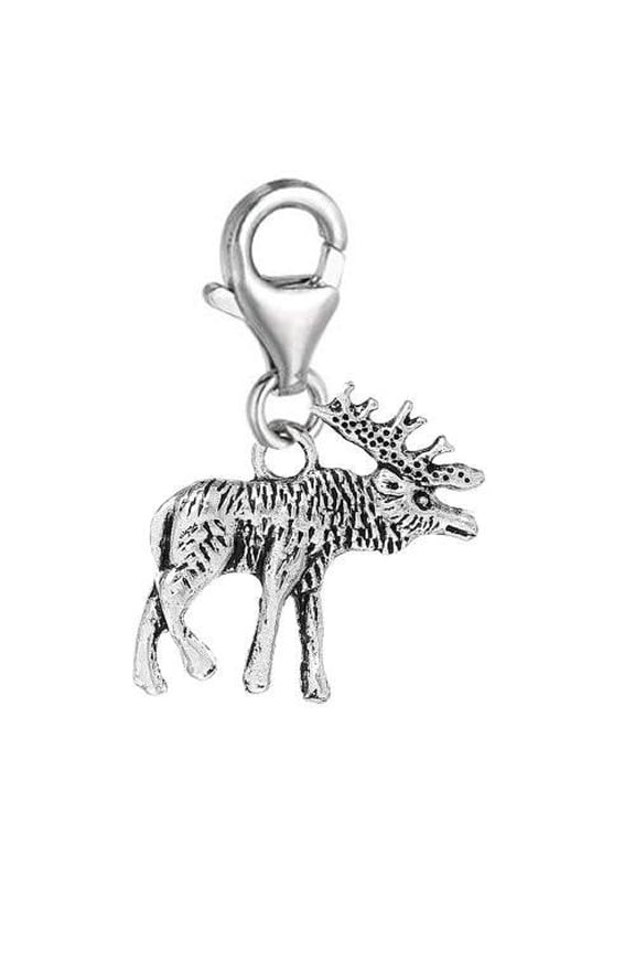Clip on Moose Charm Pendant for European Clip on Charm Jewelry w/ Lobster Clasp