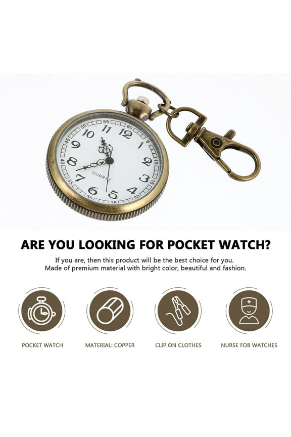 Clip- on Open Pocket Watch with Key Buckle- Unisex Fob Watch Hanging Pocket Watch Decorative