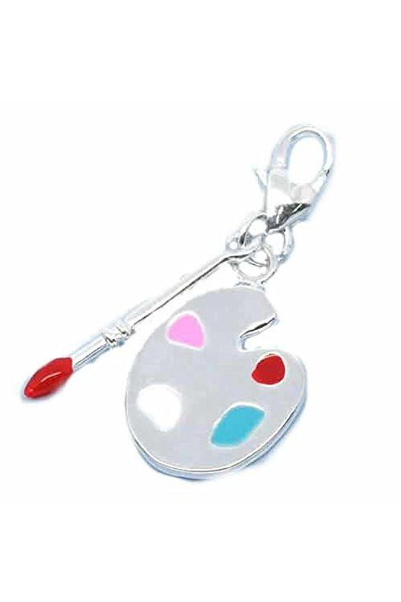 Clip on Paint Pallet and Brush Charm for European Jewelry w/ Lobster Clasp