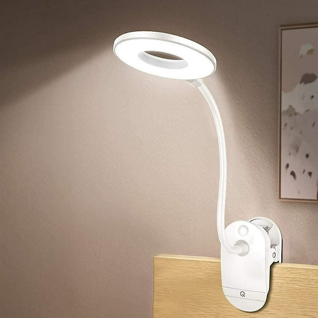 Clipon Reading Light, Battery Powered, Clipon Bed Light With 3 Brightness Levels, Usb