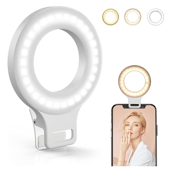Clip on Ring Light,Rechargeable 60 LED Selfie Ring Light for Phone, Laptop, Tablet (3 Models, 5 Level Brightness)