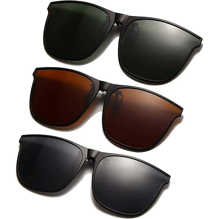 Clip-on Sunglasses - 3 Pair Oversized Polarised Clip on Sunglasses