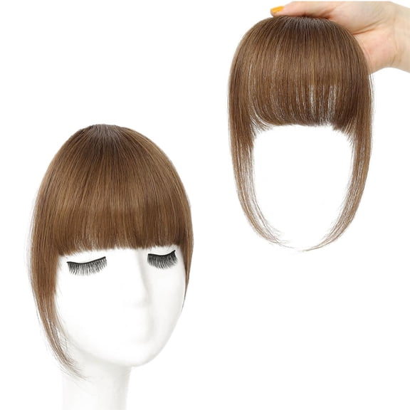 Clip‑on Wispy Bangs 100% Human Hair, Light Brown Invisible Hair Bangs Hairpiece, Reusable Clip‑in Fringe for Daily Wear