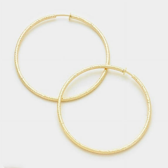 Clip on gold 3 1/4" XL textured sparkle hoop earrings