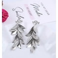 thumbnail image 1 of Clip on gold or silver clear stone 3" long textured bent leaf earrings, 1 of 4