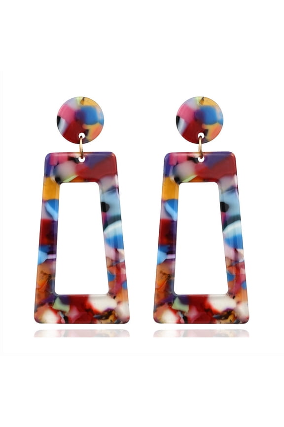 Clip on plastic red multi colored dangle earrings