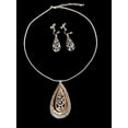 thumbnail image 1 of Clip on silver, rose and gold cutout flower teardrop pendant necklace set, 1 of 4