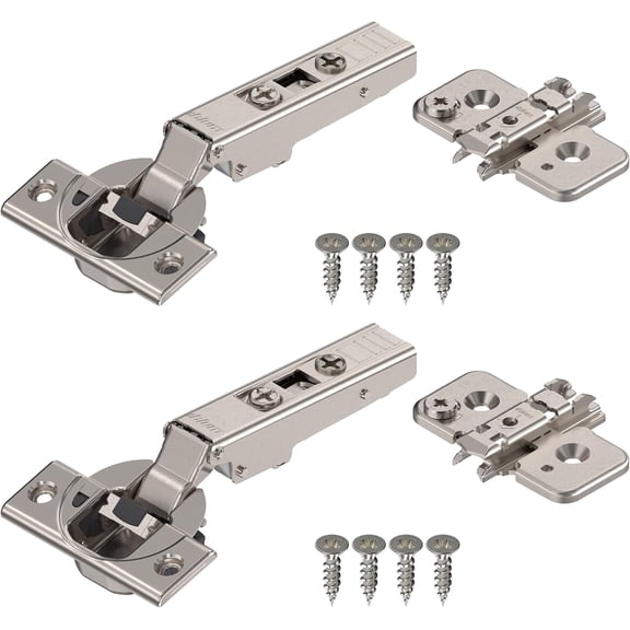 Clip top OTION Hinge Kit (1 Kit), Full Overlay, 110 Opening Angle, Steel, Soft Close Euro-Style Hinges with Clip Mounting Plate for Frameless Cabinets