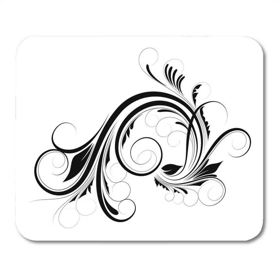 Clipart Black Abstract Swirly Flourish Christmas Drawing Floral Foliage Mousepad Mouse Pad Mouse Mat 9x10 inch