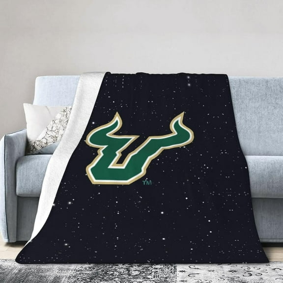 Clipart USF Bulls Logo Fleece Blanket, Very Soft Microfiber Flannel Blanket for Couch Warm and Cozy for All Seasons, Black