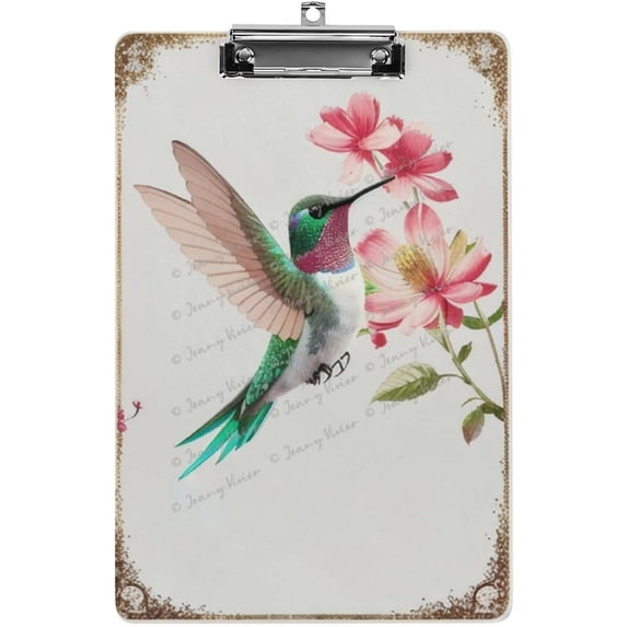 Clipboard Cute Decorate, Wooden Clipboard A4 Letter Size Clipboards for Teacher, Woman,Back School, Office, Low Profile Clip, Standard Size, Hummingbird, 12.6 x 8.7 Inches