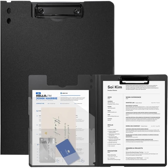 Clipboard Folder, A4 Folding Clip Board with Pocket, Black