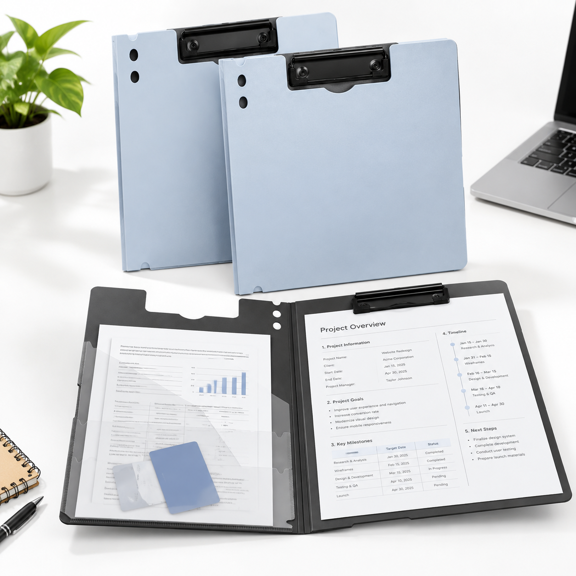 Clipboard Folder A4 Folding Clipd With Pocket Sky Grey