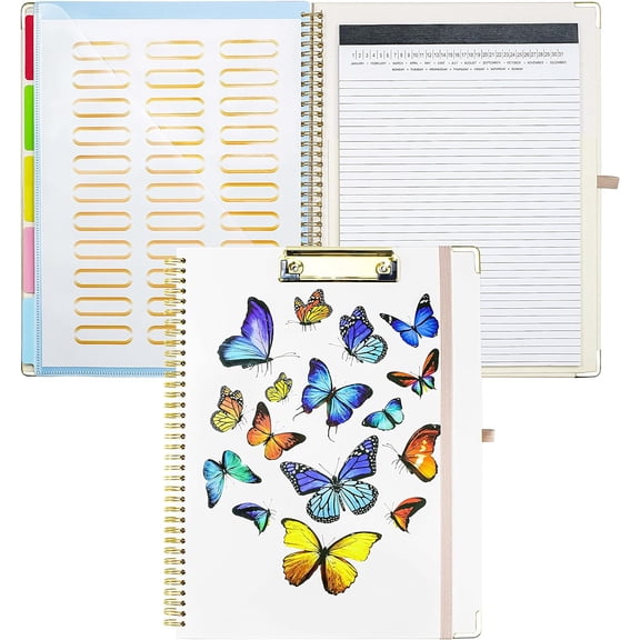 Clipboard Folder with Notepad – 5-Pack Clipboard Folio with Storage & 10 Pockets, File Organizer Portfolio with Pen Holder for Work, School, Men & Women (Butterflies)