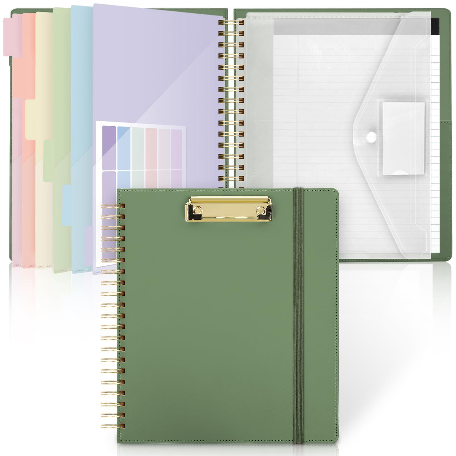 Clipboard Folder With Storage  6 Dividers 12 Pockets For Letter Size Folio Refillable Notepad Spiral Clipboards Padfolio Teacher Worker Supplies