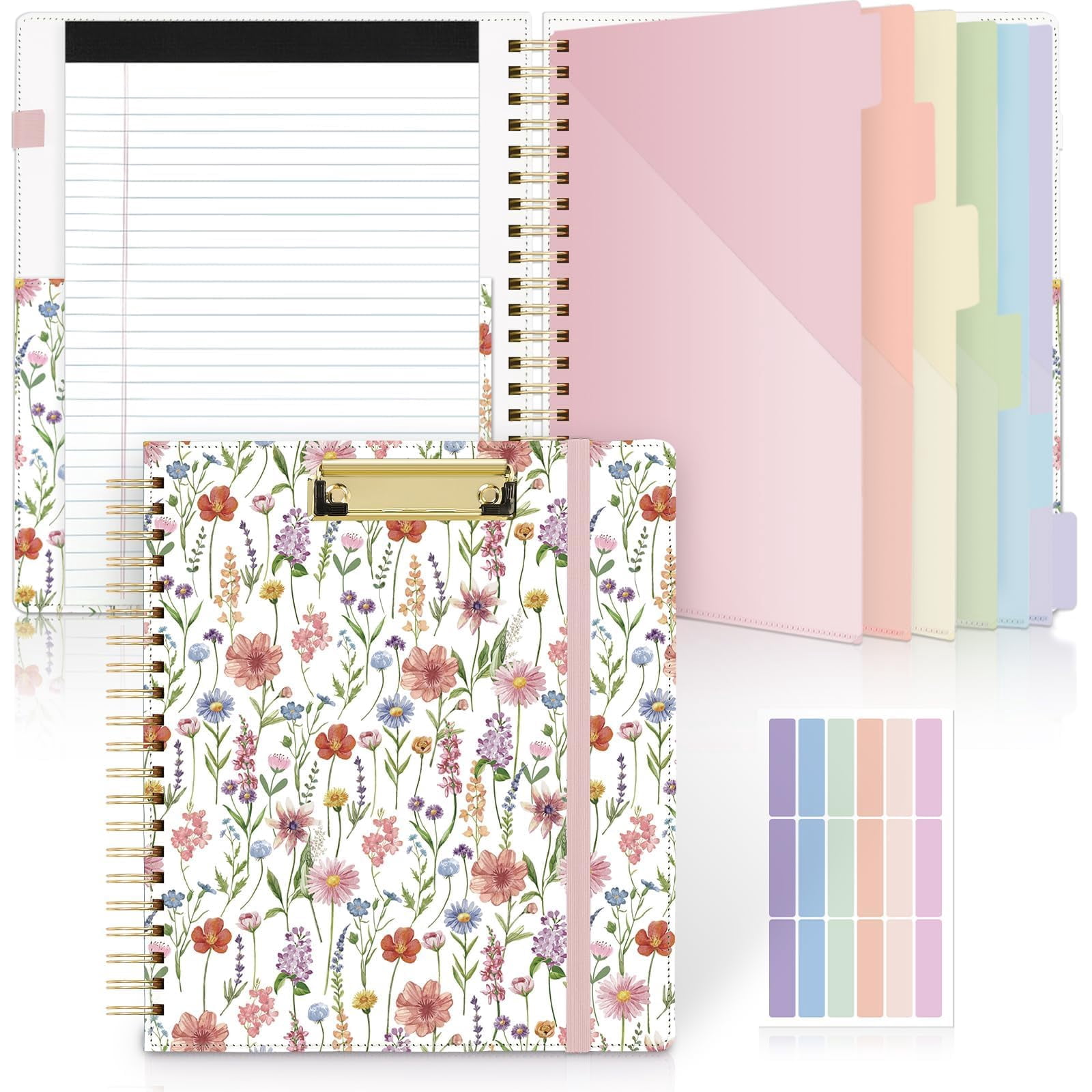 Clipboard Folder With Storage  6 Dividers 12 Pockets For Letter Size Folio Refillable Notepad Spiral Clipboards Padfolio Teacher Worker Supplies
