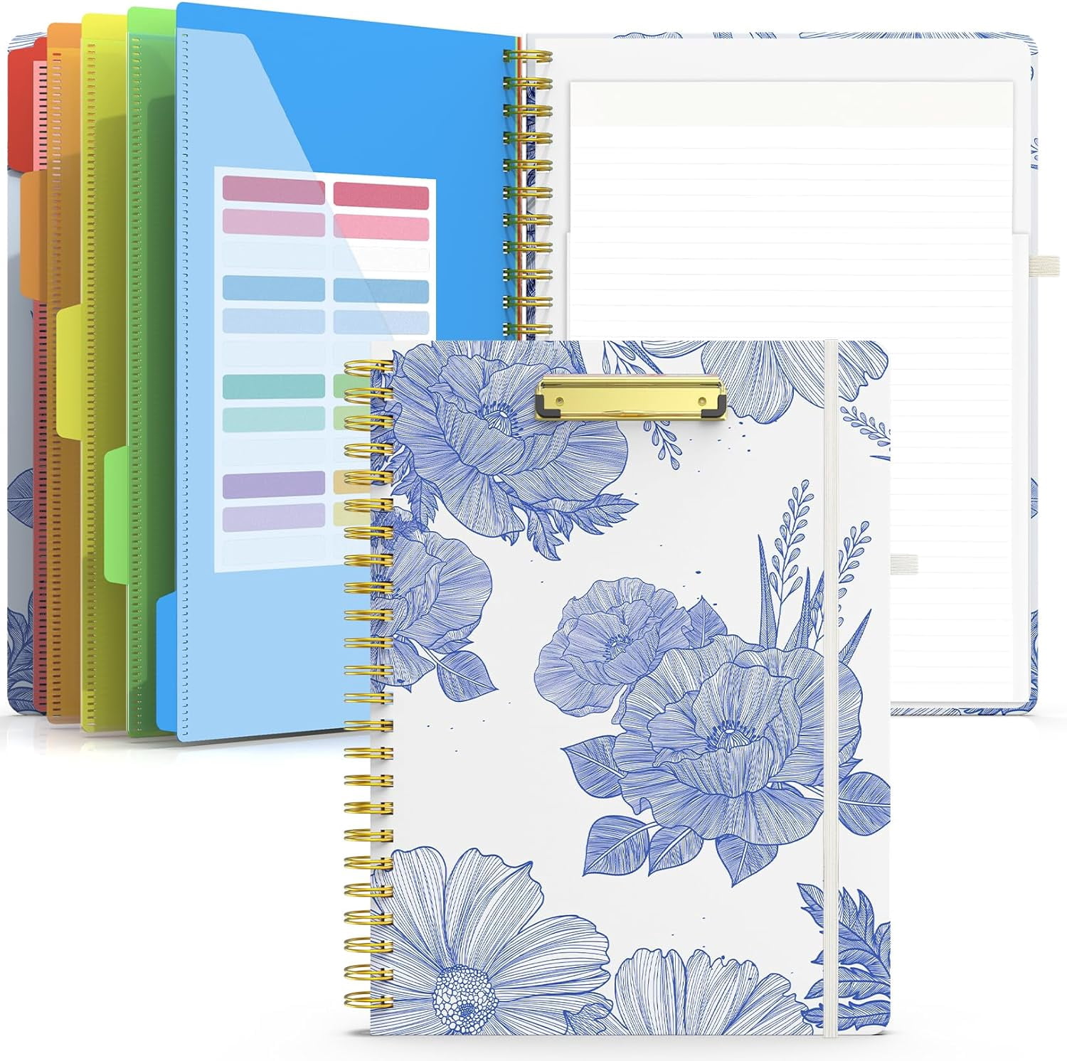 Clipboard Folio with Refillable Notepad, Folder with 10 Storage Pockets ...