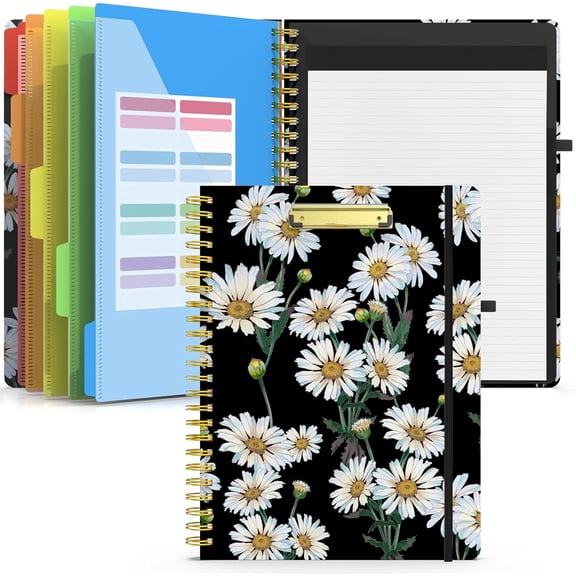 Clipboard Folio with Refillable Notepad, Folder with 10 Storage Pockets for Letter Size, Spiral Clipboard Notebook, Cute Portfolio for School, Office & Nursing