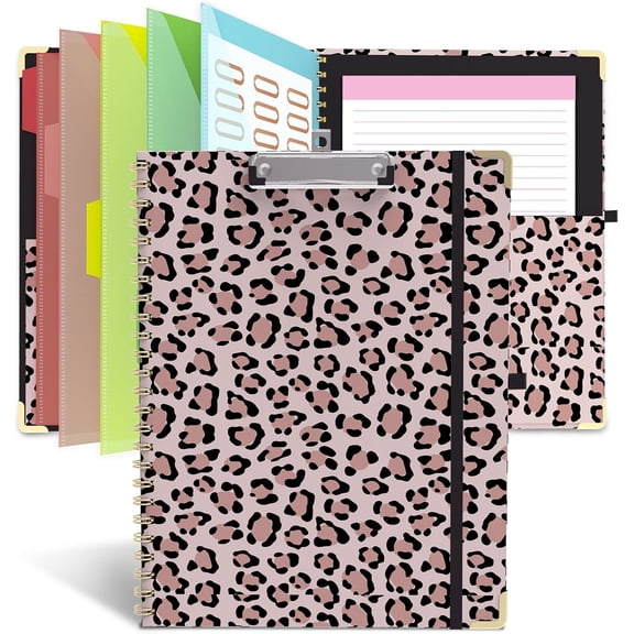 Clipboard Folio with Storage 8.5 X 11 Padfolio Notebook, Clipboards with Notepad Spiral with 10 Pockets and 5 Folders Teacher School Essentials ( Spots)