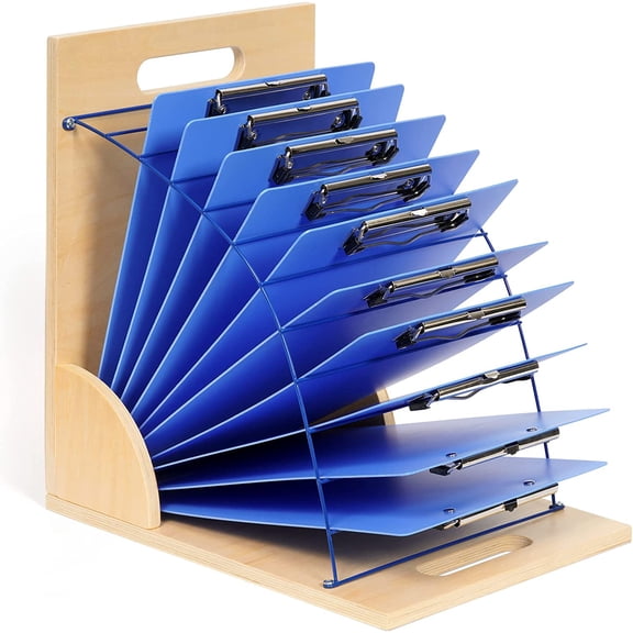 Clipboard Holder, Wood and Metal Clipboard Holder Stand, Small White Board Storage Rack Organizer for Classroom, Office, Assembly Required (1)